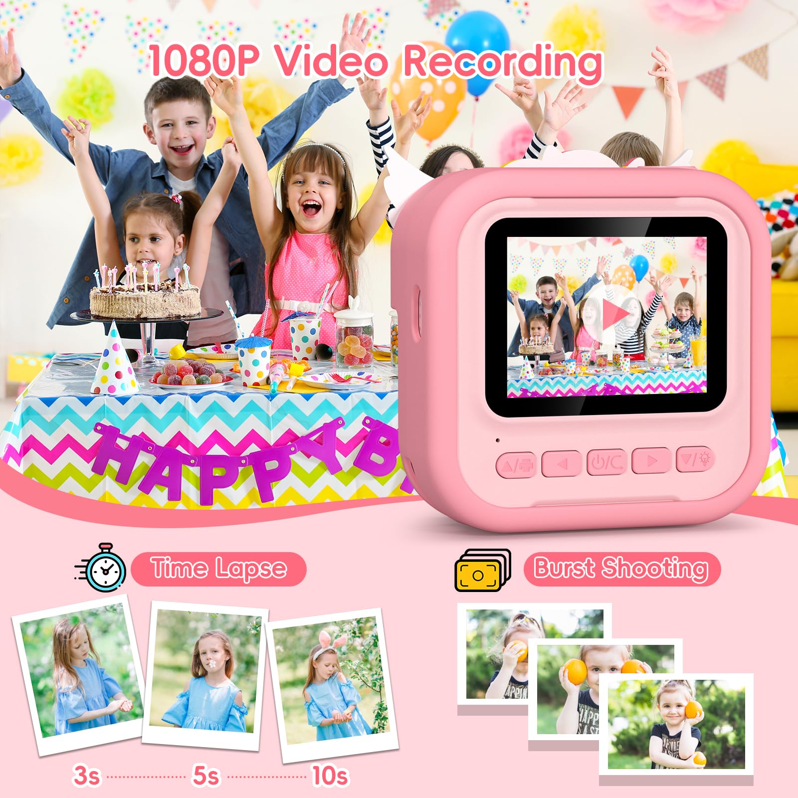 Gofunly Kids Camera Instant Print, 2.4'' Instant Camera for Kids with 32G Card & Print Photo Paper, 1080P HD Video Kids Digital Toddler Toy Camera, Christmas Birthday Gift for Girls Age 3-12 Years Old