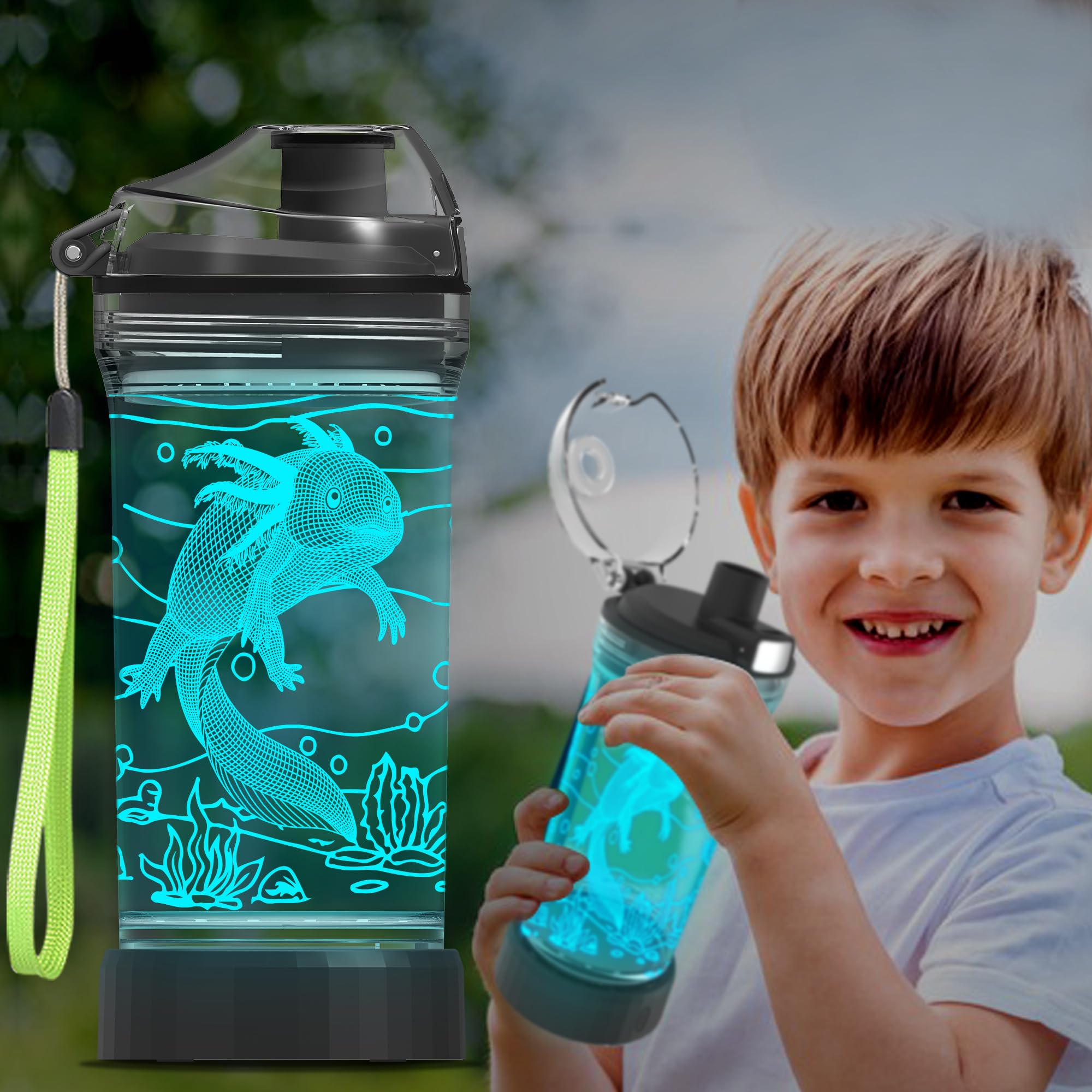 Ammonite Penguin Water Bottle, with 3D Glowing LED Light - 14 OZ Tritan BPA Free - Creative Ideal Travel Cup Gift for School Kid Boy Child Holiday Camping Picnic