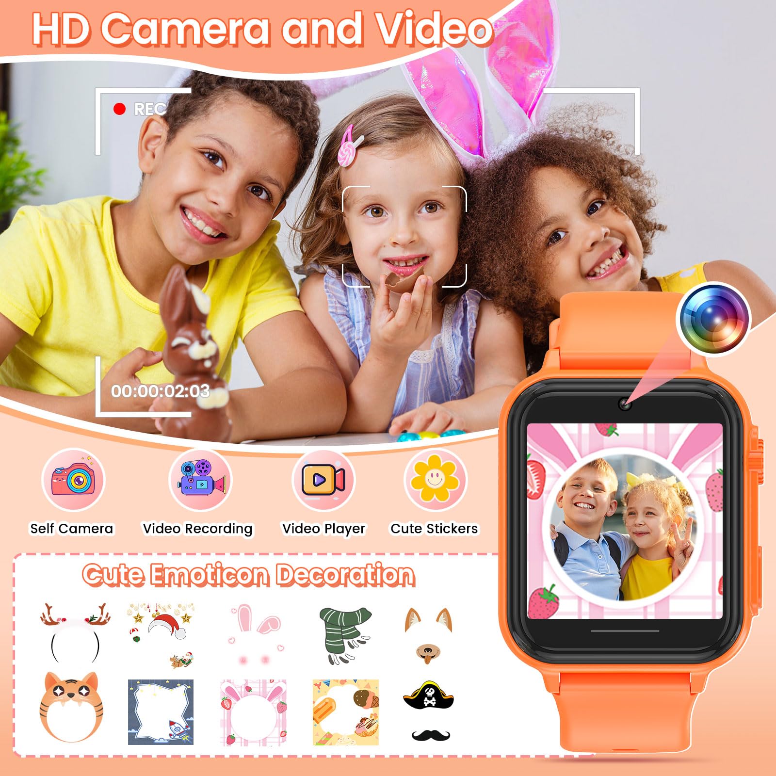 2G Smart Watch for Kids Gift for Girls Ages 4-12 - Includes Screen Protector, 30+ Games, 140 Learning Cards, HD Touch Screen, Camera, Music, Pedometer - Fun & Educational Birthday Gift Idea (Pink)