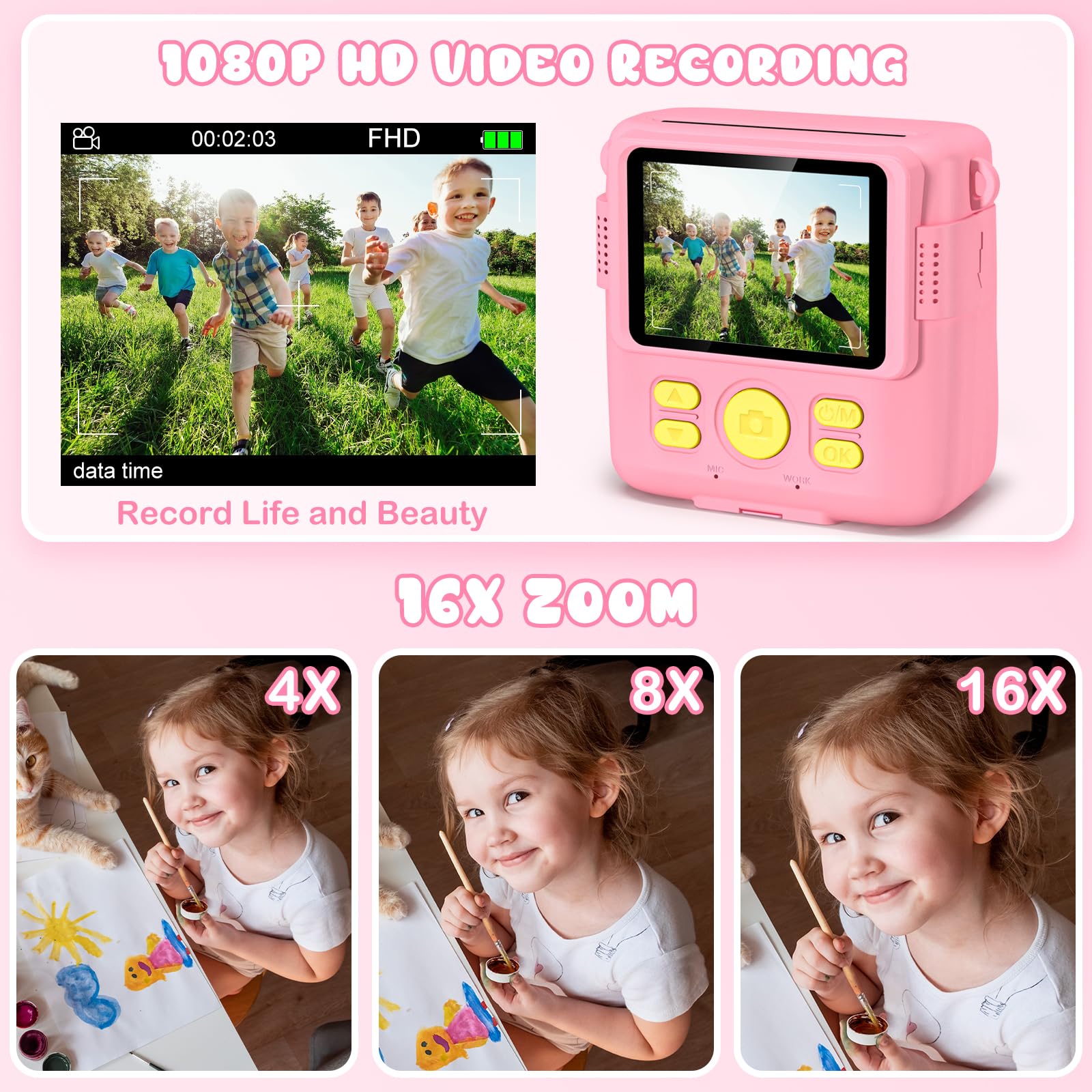 Gofunly Kids Camera Instant Print, 2.4'' Instant Camera for Kids with 32G Card & Print Photo Paper, 1080P HD Video Kids Digital Toddler Toy Camera, Christmas Birthday Gift for Girls Age 3-12 Years Old