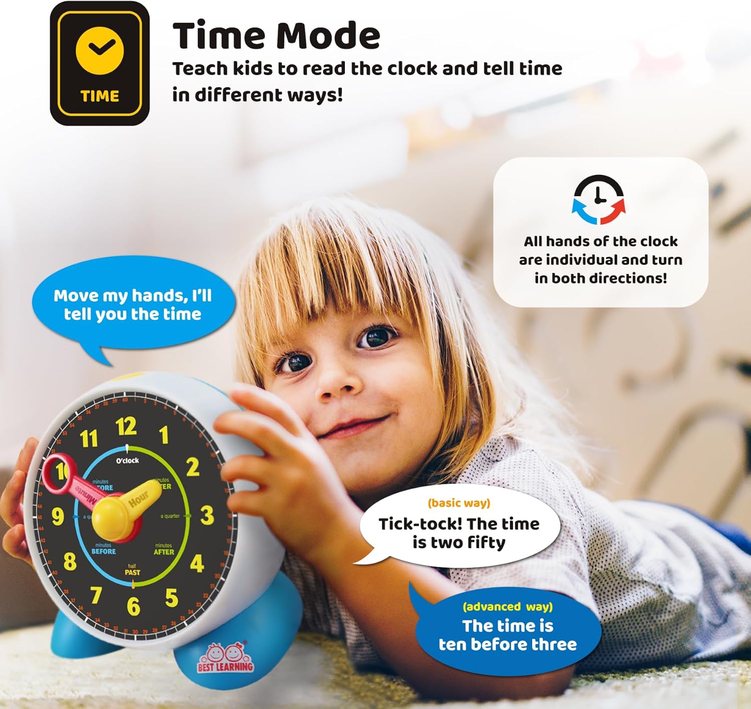 BEST LEARNING Learning Clock - Educational Talking Learn to Tell Time Teaching Light-Up Toy with Quiz and Music Sleep Mode - Toddlers & Kids Ages 3, 4, 5, 6 Years Old Boy and Girl…