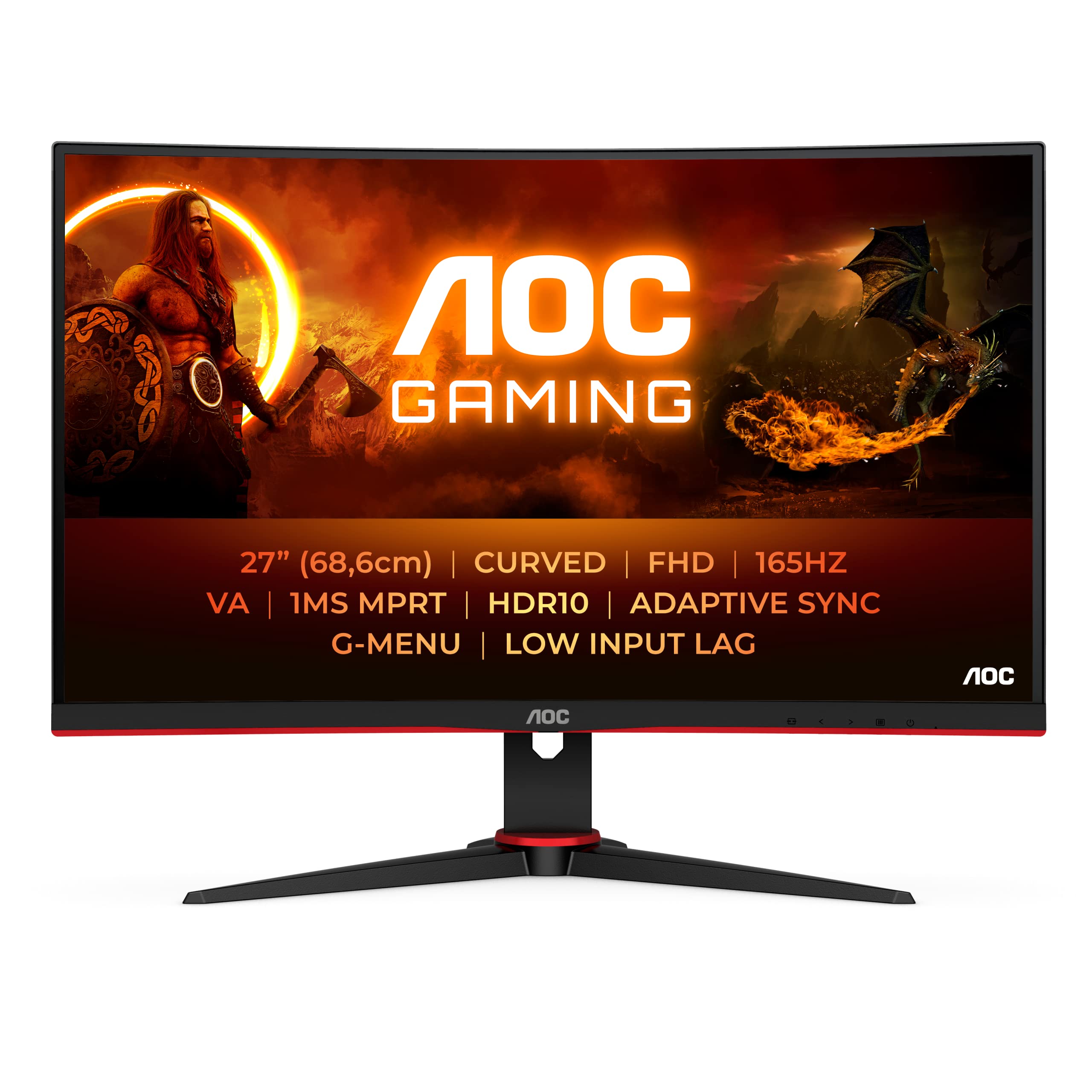 AOC Gaming Q27G2E - 27 INch QHD Monitor, 155Hz, 1ms MPRT, VA, FreeSync Premium, Shadow control, Low Input lag (2560 x 1440 @ 155Hz, 250 cd/m², HDMI 2.0 x 2, DisplayPort 1.2x1)