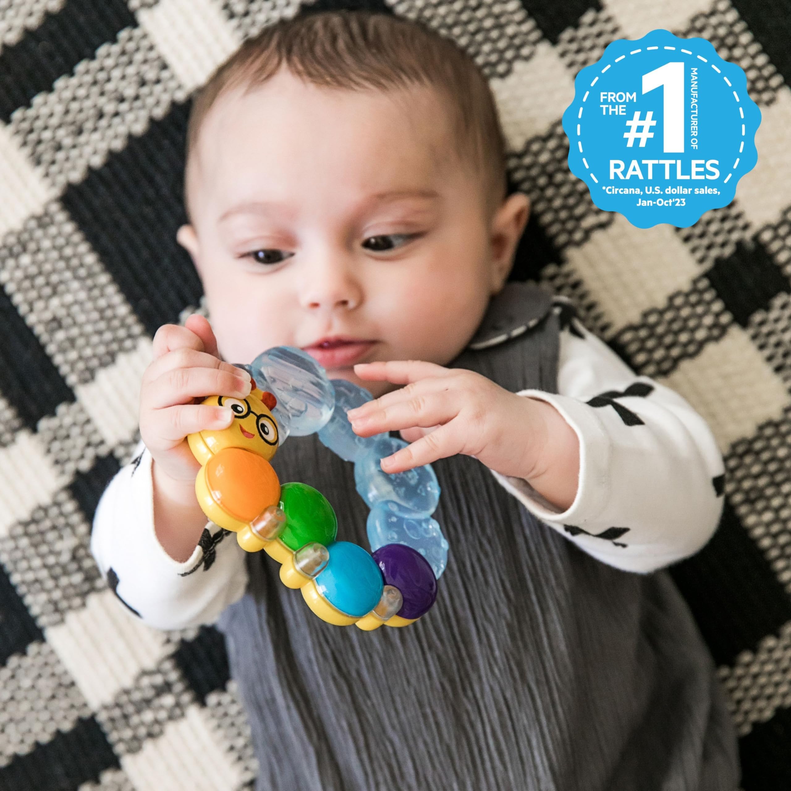 Baby Einstein, Teether-pillar Rattle and Chill Teething Aid Toy, Soothing relief, Multisensory Stimulation, Massages Sore Gums, Easy to Hold, Water filled, Ages 3 months +