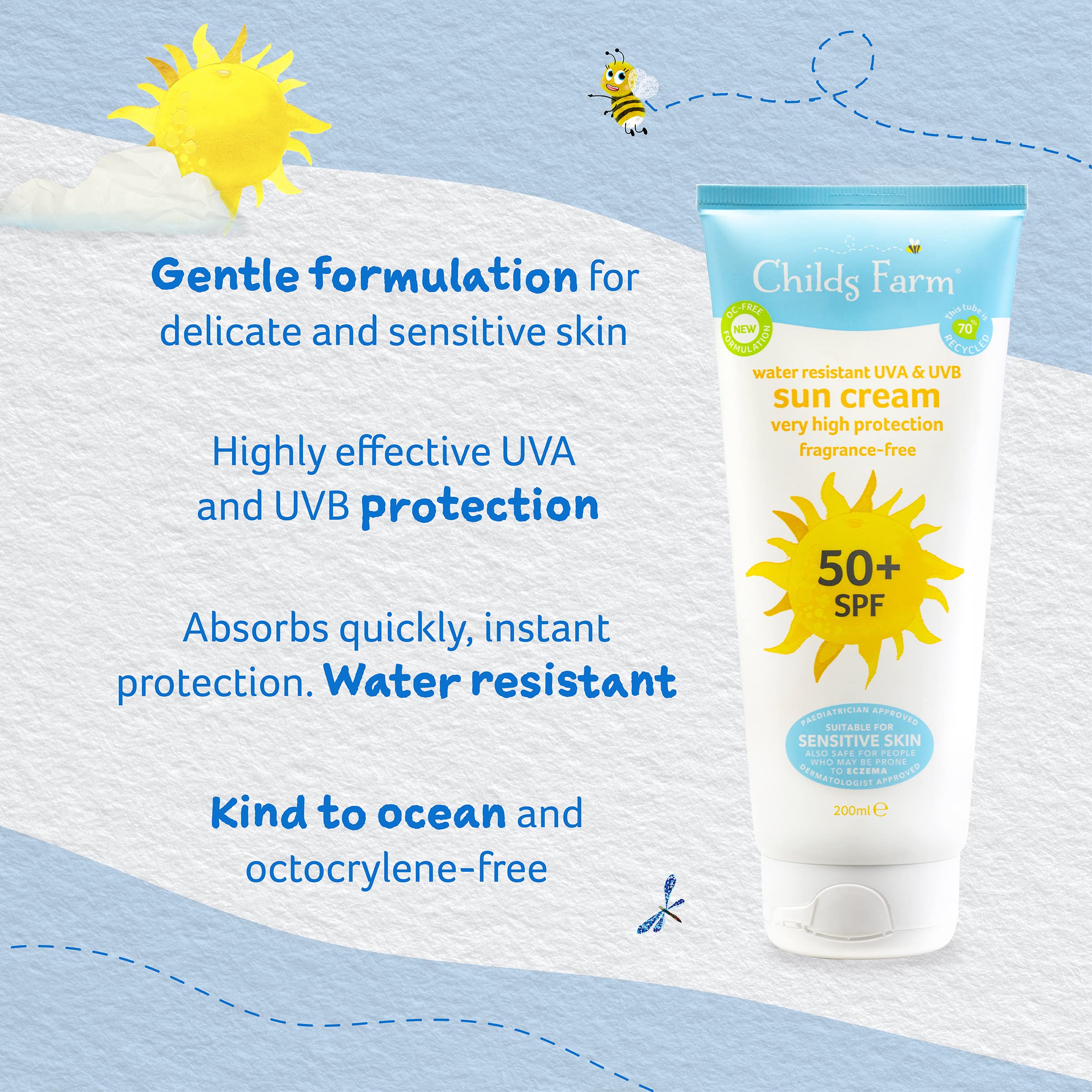 Childs Farm Kids And Baby Sun Lotion Roll-On SPF 50plus Water Resistant UVA And UVB Very High Protection Suitable Dry, Sensitive And Eczema-prone Skin 50ml, White, 1, 85.65 Grams