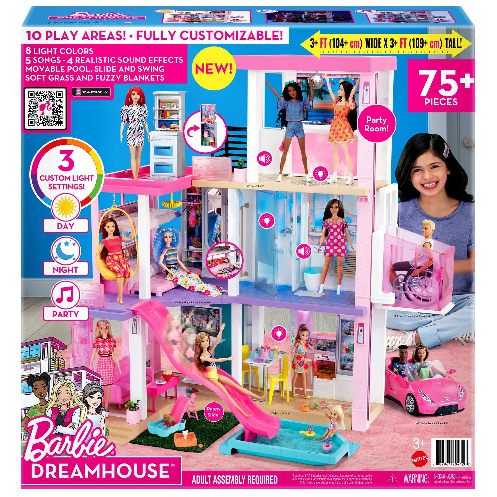 Barbie DreamHouse Dollhouse with 75+ Accessories and Wheelchair Accessible Elevator, 10 Play Areas, 3 Custom Light Settings & Music, GRG93