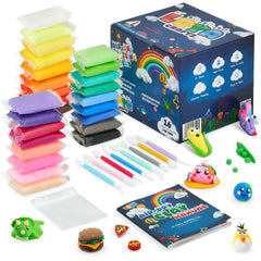 Air Dry Clay for Kids for Kids, 26 Colors Modelling Clay with 8 Tools, Project Booklet, 26 Poly Bags, Soft Ultra Light Magic Clay, Quick Drying Foam Clay for Children, Art & Craft Kits