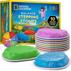 NATIONAL GEOGRAPHIC Stepping Stones for Kids – 10 Durable, Non-Slip Stones Encourage Toddler Balance & Motor Skills, Indoor & Outdoor Toys, Balance Stones, Obstacle Course (Amazon Exclusive)