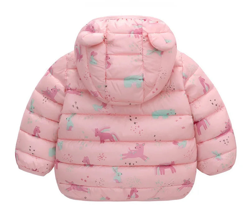 Kids Warm Down Jackets Autumn Winter Baby Thin Hooded Cotton Coats Girls Boys Cute Solid Outerwear Children Clothes 2-6 Years