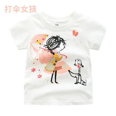 2026 Summer New Arrival 2 3 4 5 6 8 10 Years Kids Children Flower Print Baby Top Basic Cartoon Cotton Girls Short-Sleeve T-Shirt