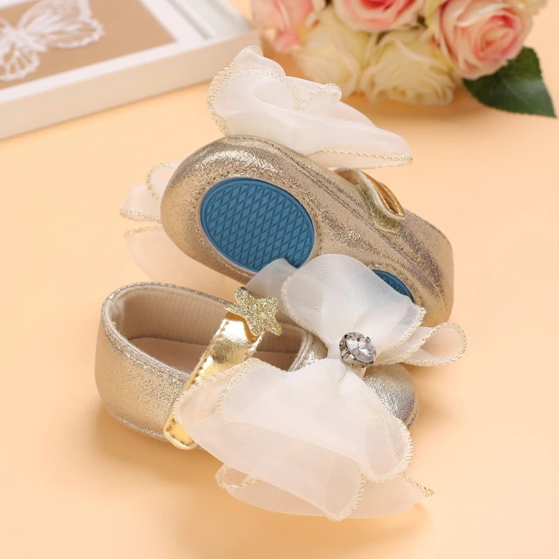 Cute Spring Newborn Golden Baby Shoes Non Slip Cloth Bottom Girl Shoes Elegant Breathable Casual Baby First Walking Shoes 0-18 M