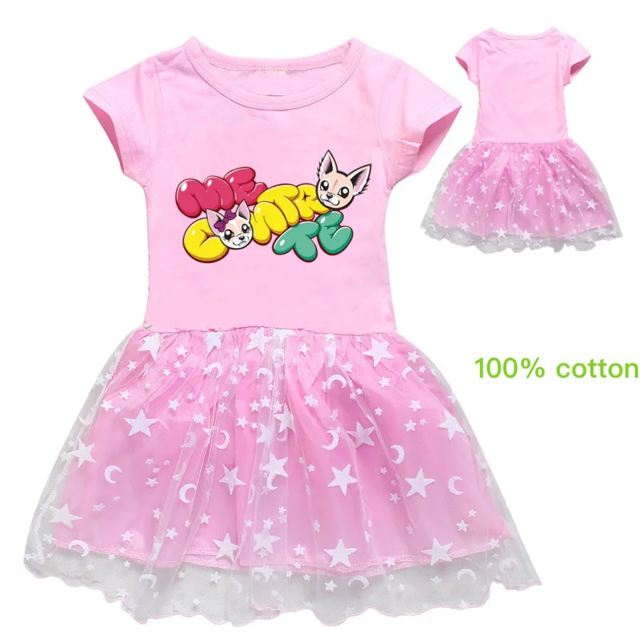 Fashion me contro te Kids Clothes Knee-Length Dresses Cute Cotton Gauze Full Dress Teenagers Cartoon Baby Girls Party Clothing - Idrilay 