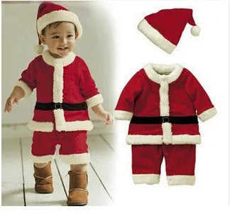 Christmas Baby Santa Claus Costume Baby Boys Girls 3/4 Sleeve Clothes Toddler Kids Dress Children Clothing for 1-8 years
