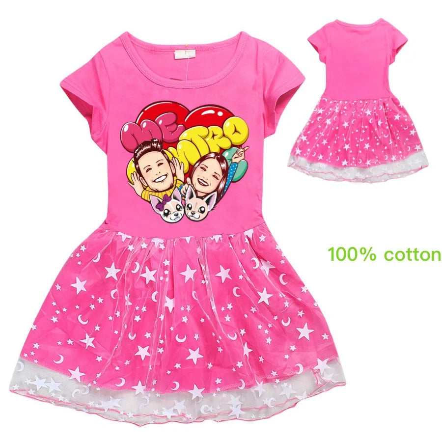 Fashion me contro te Kids Clothes Knee-Length Dresses Cute Cotton Gauze Full Dress Teenagers Cartoon Baby Girls Party Clothing - Idrilay 