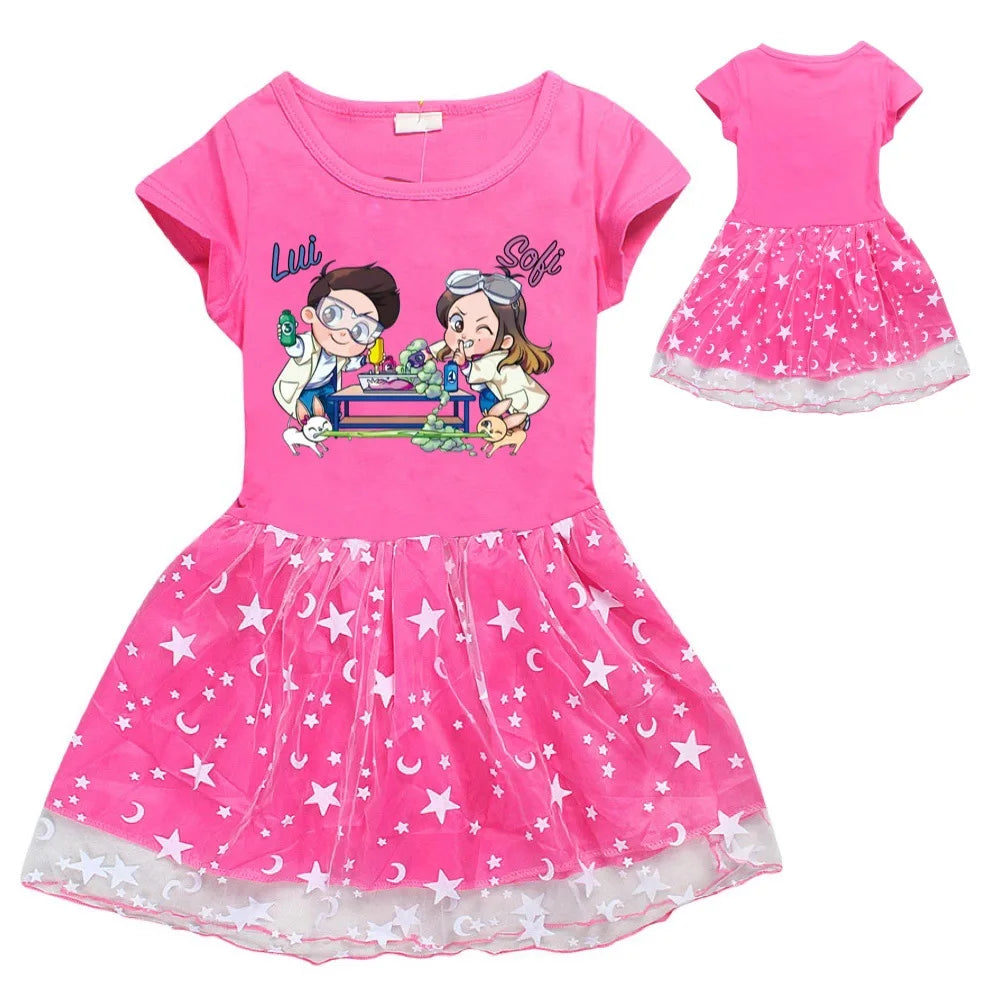Fashion me contro te Kids Clothes Knee-Length Dresses Cute Cotton Gauze Full Dress Teenagers Cartoon Baby Girls Party Clothing - Idrilay 