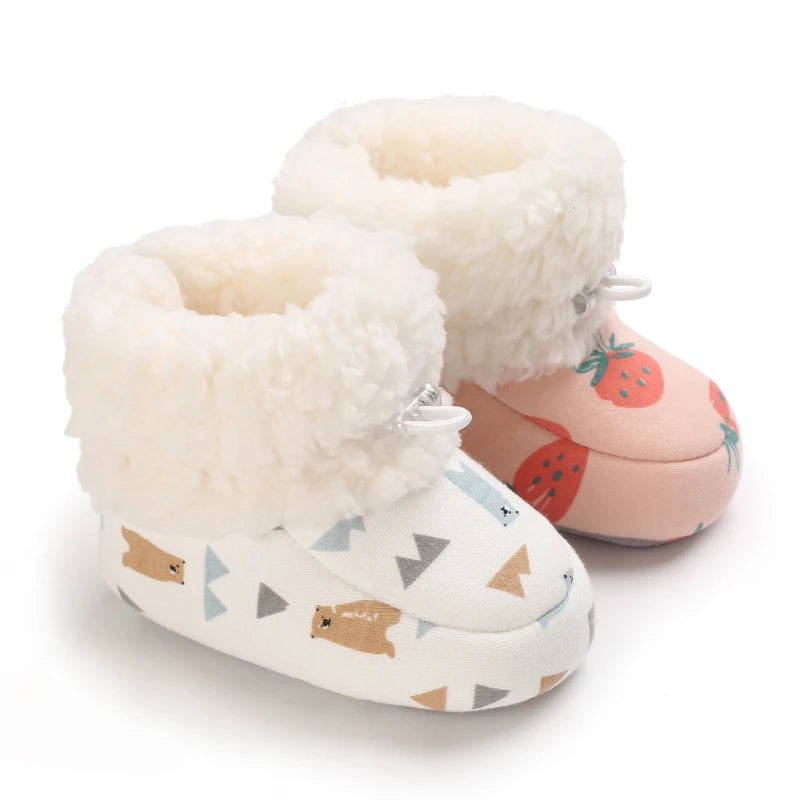 0-18M Lovely Warm Design Baby Girl Boy Toddler First Walkers Baby Shoes Soft Slippers Cute Shoes Winter Non-Slip Baby Warm Shoes