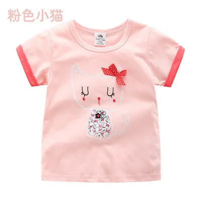 2026 Summer New Arrival 2 3 4 5 6 8 10 Years Kids Children Flower Print Baby Top Basic Cartoon Cotton Girls Short-Sleeve T-Shirt