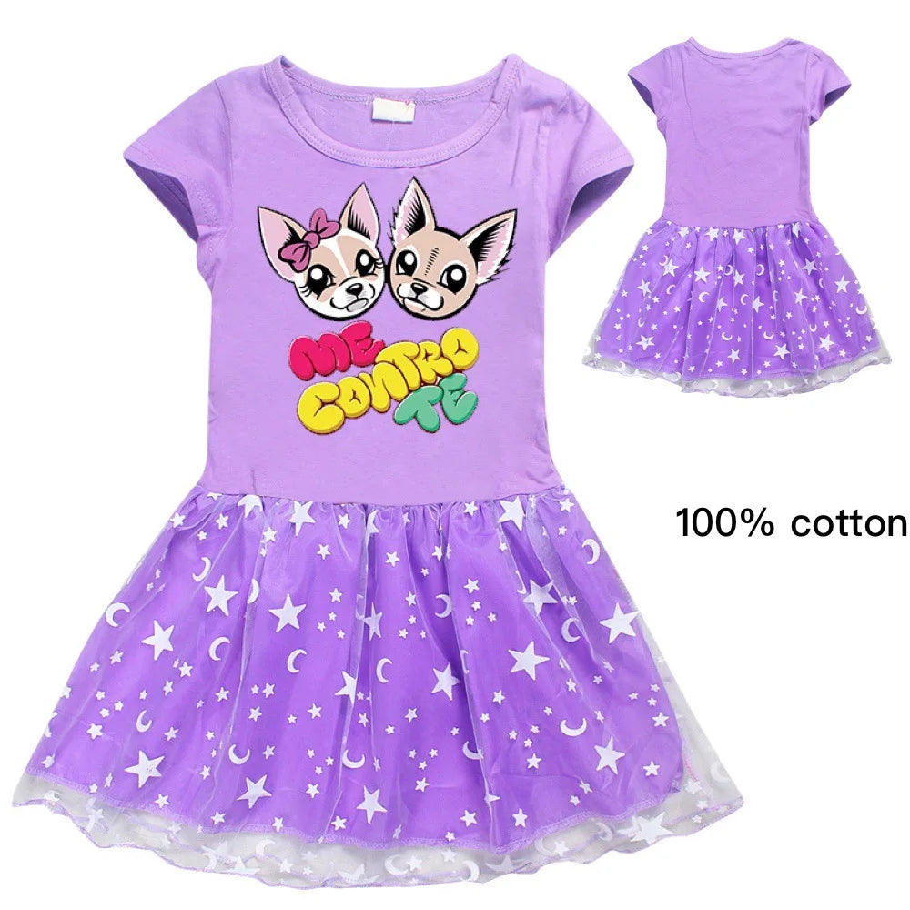 Fashion me contro te Kids Clothes Knee-Length Dresses Cute Cotton Gauze Full Dress Teenagers Cartoon Baby Girls Party Clothing - Idrilay 