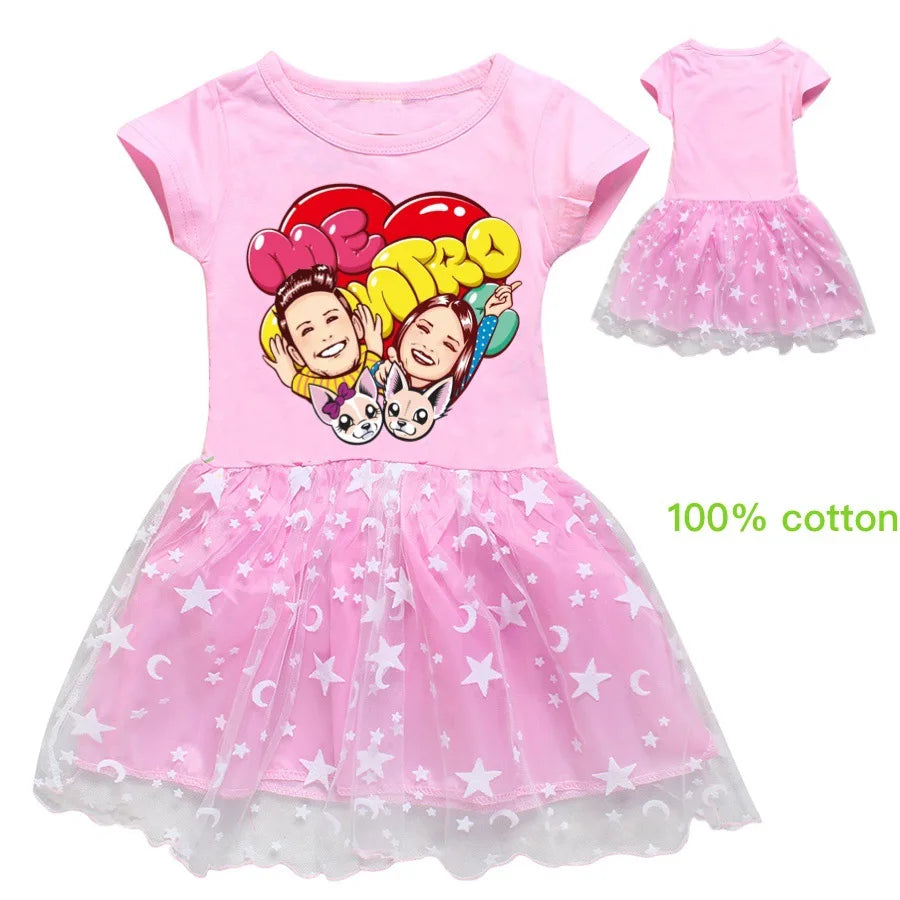 Fashion me contro te Kids Clothes Knee-Length Dresses Cute Cotton Gauze Full Dress Teenagers Cartoon Baby Girls Party Clothing - Idrilay 