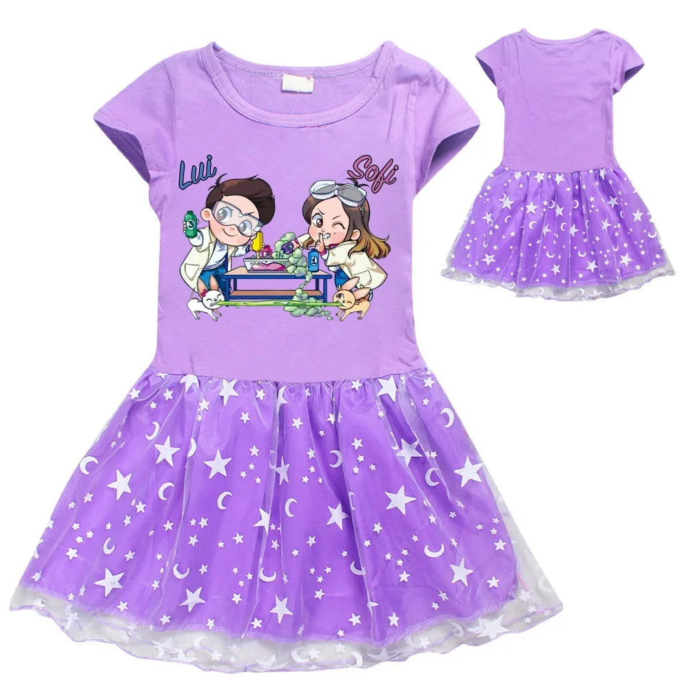 Fashion me contro te Kids Clothes Knee-Length Dresses Cute Cotton Gauze Full Dress Teenagers Cartoon Baby Girls Party Clothing - Idrilay 