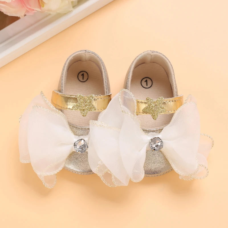 Cute Spring Newborn Golden Baby Shoes Non Slip Cloth Bottom Girl Shoes Elegant Breathable Casual Baby First Walking Shoes 0-18 M