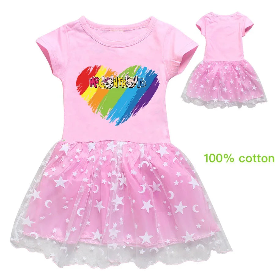 Fashion me contro te Kids Clothes Knee-Length Dresses Cute Cotton Gauze Full Dress Teenagers Cartoon Baby Girls Party Clothing - Idrilay 