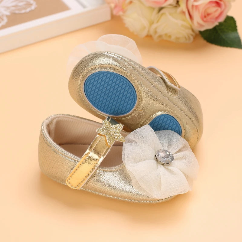 Cute Spring Newborn Golden Baby Shoes Non Slip Cloth Bottom Girl Shoes Elegant Breathable Casual Baby First Walking Shoes 0-18 M