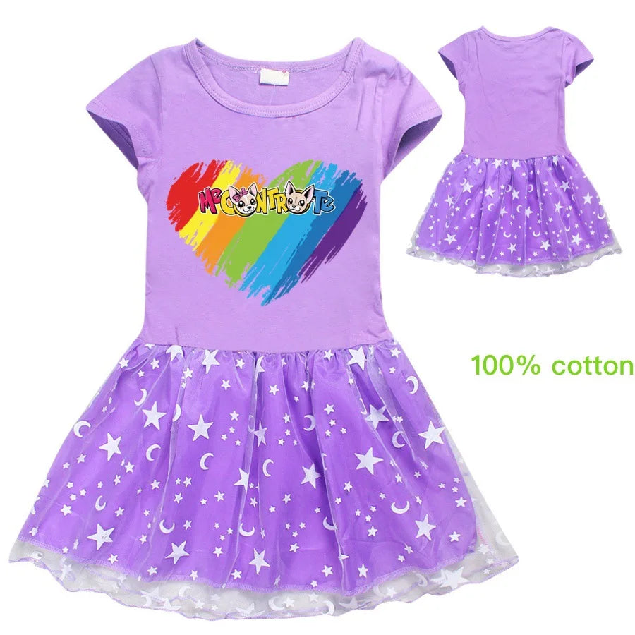Fashion me contro te Kids Clothes Knee-Length Dresses Cute Cotton Gauze Full Dress Teenagers Cartoon Baby Girls Party Clothing - Idrilay 