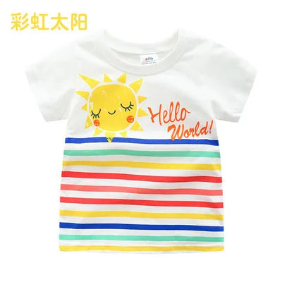 2026 Summer New Arrival 2 3 4 5 6 8 10 Years Kids Children Flower Print Baby Top Basic Cartoon Cotton Girls Short-Sleeve T-Shirt