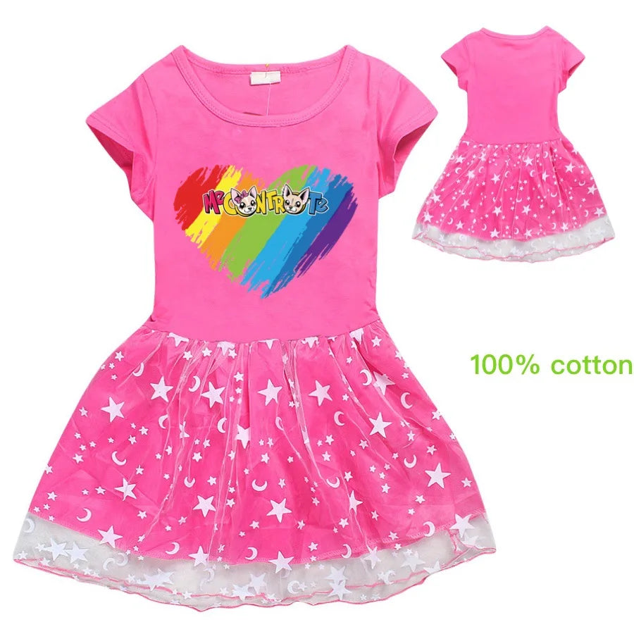 Fashion me contro te Kids Clothes Knee-Length Dresses Cute Cotton Gauze Full Dress Teenagers Cartoon Baby Girls Party Clothing - Idrilay 