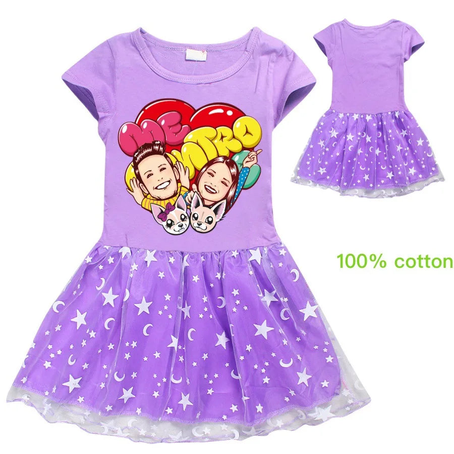 Fashion me contro te Kids Clothes Knee-Length Dresses Cute Cotton Gauze Full Dress Teenagers Cartoon Baby Girls Party Clothing - Idrilay 