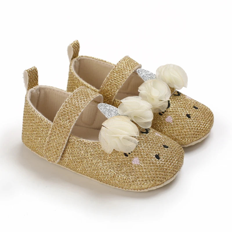 Cute Spring Newborn Golden Baby Shoes Non Slip Cloth Bottom Girl Shoes Elegant Breathable Casual Baby First Walking Shoes 0-18 M