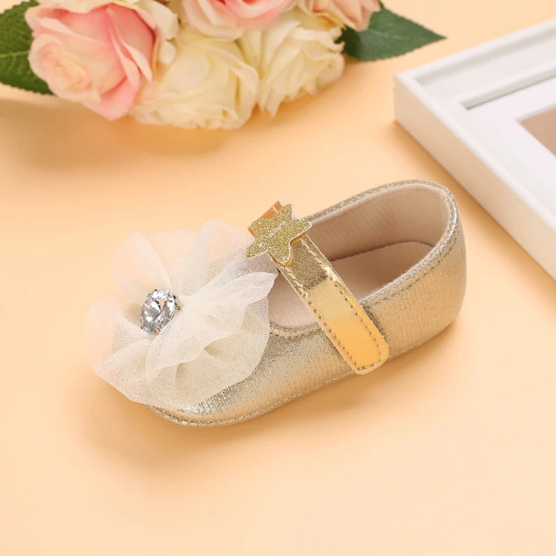 Cute Spring Newborn Golden Baby Shoes Non Slip Cloth Bottom Girl Shoes Elegant Breathable Casual Baby First Walking Shoes 0-18 M