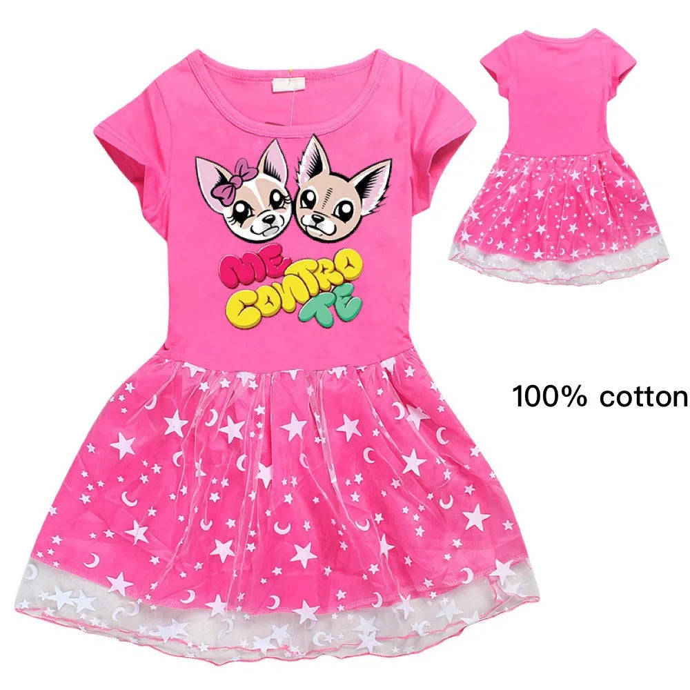 Fashion me contro te Kids Clothes Knee-Length Dresses Cute Cotton Gauze Full Dress Teenagers Cartoon Baby Girls Party Clothing - Idrilay 