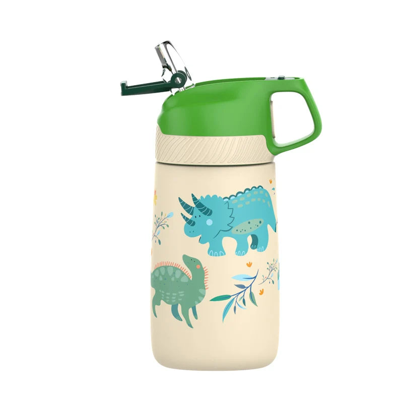 FJbottle Kids Water Bottle,Vacuum Flacks,Thermos With Cute Dinosaur Pattern,Vacuum Bottle With Healthy Straw And BPA Free,350ML - Idrilay 