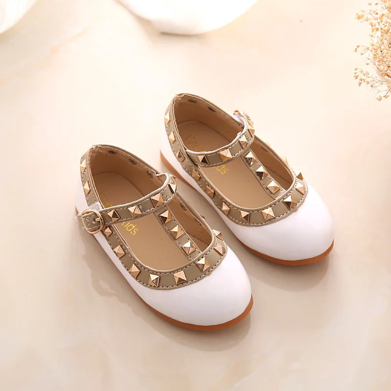 2024 New Girls Sandals Rivets Single Shoes Kids Leather Shoes children nude sandal toddler Girls Princess Flat Dance Shoes - Idrilay 