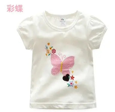 2026 Summer New Arrival 2 3 4 5 6 8 10 Years Kids Children Flower Print Baby Top Basic Cartoon Cotton Girls Short-Sleeve T-Shirt