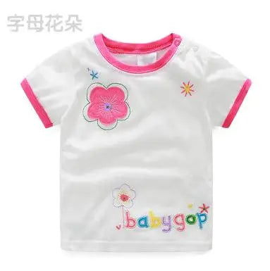 2026 Summer New Arrival 2 3 4 5 6 8 10 Years Kids Children Flower Print Baby Top Basic Cartoon Cotton Girls Short-Sleeve T-Shirt