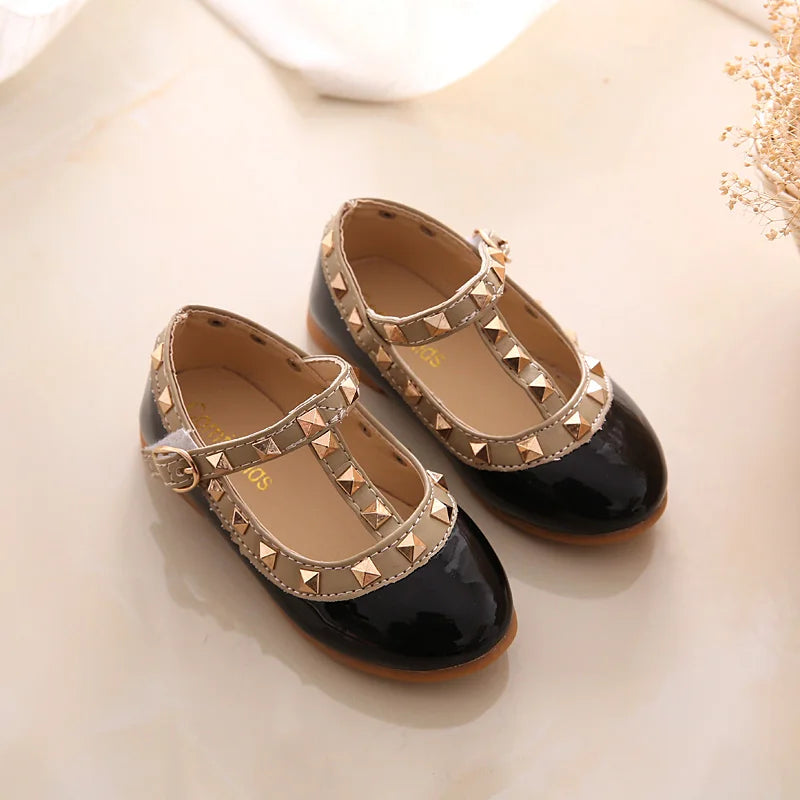 2024 New Girls Sandals Rivets Single Shoes Kids Leather Shoes children nude sandal toddler Girls Princess Flat Dance Shoes - Idrilay 