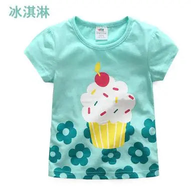 2026 Summer New Arrival 2 3 4 5 6 8 10 Years Kids Children Flower Print Baby Top Basic Cartoon Cotton Girls Short-Sleeve T-Shirt