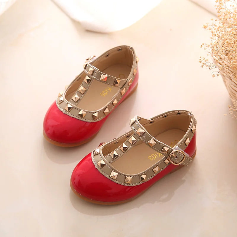 2024 New Girls Sandals Rivets Single Shoes Kids Leather Shoes children nude sandal toddler Girls Princess Flat Dance Shoes - Idrilay 