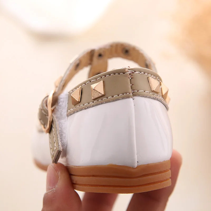 2024 New Girls Sandals Rivets Single Shoes Kids Leather Shoes children nude sandal toddler Girls Princess Flat Dance Shoes - Idrilay 