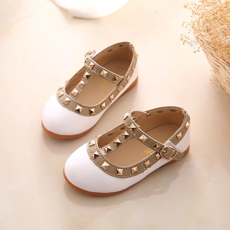 2024 New Girls Sandals Rivets Single Shoes Kids Leather Shoes children nude sandal toddler Girls Princess Flat Dance Shoes - Idrilay 