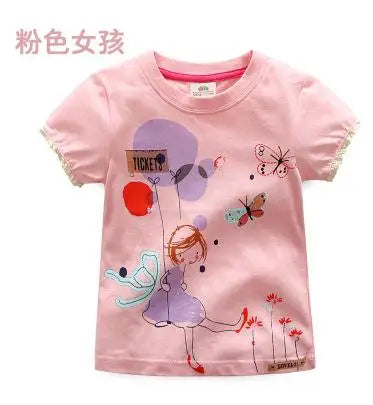 2026 Summer New Arrival 2 3 4 5 6 8 10 Years Kids Children Flower Print Baby Top Basic Cartoon Cotton Girls Short-Sleeve T-Shirt