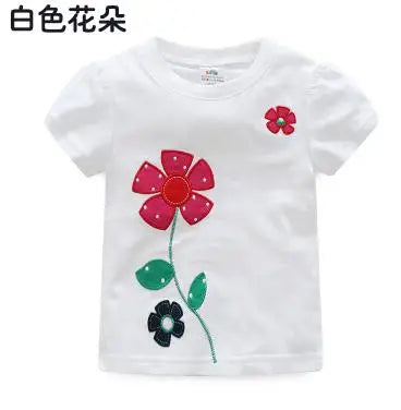 2026 Summer New Arrival 2 3 4 5 6 8 10 Years Kids Children Flower Print Baby Top Basic Cartoon Cotton Girls Short-Sleeve T-Shirt