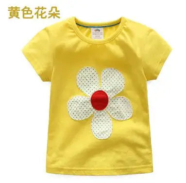2026 Summer New Arrival 2 3 4 5 6 8 10 Years Kids Children Flower Print Baby Top Basic Cartoon Cotton Girls Short-Sleeve T-Shirt