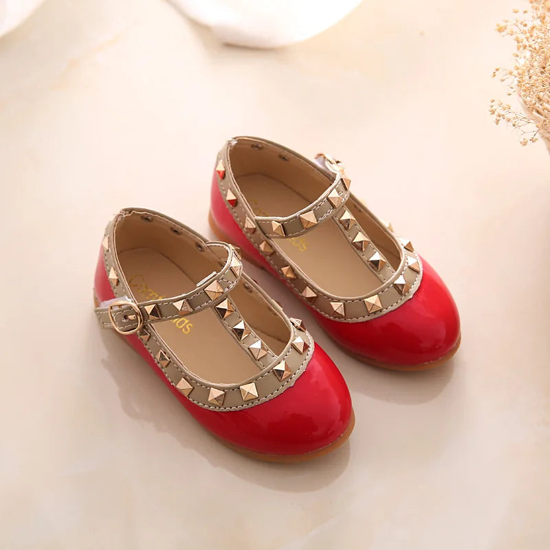 2024 New Girls Sandals Rivets Single Shoes Kids Leather Shoes children nude sandal toddler Girls Princess Flat Dance Shoes - Idrilay 