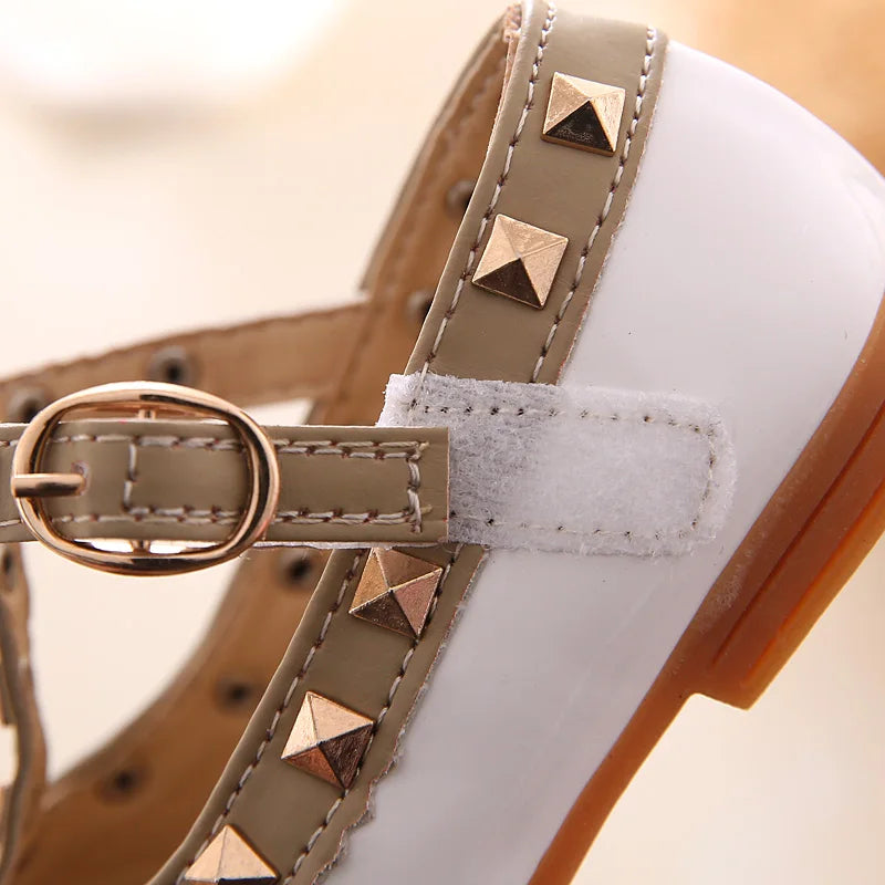 2024 New Girls Sandals Rivets Single Shoes Kids Leather Shoes children nude sandal toddler Girls Princess Flat Dance Shoes - Idrilay 