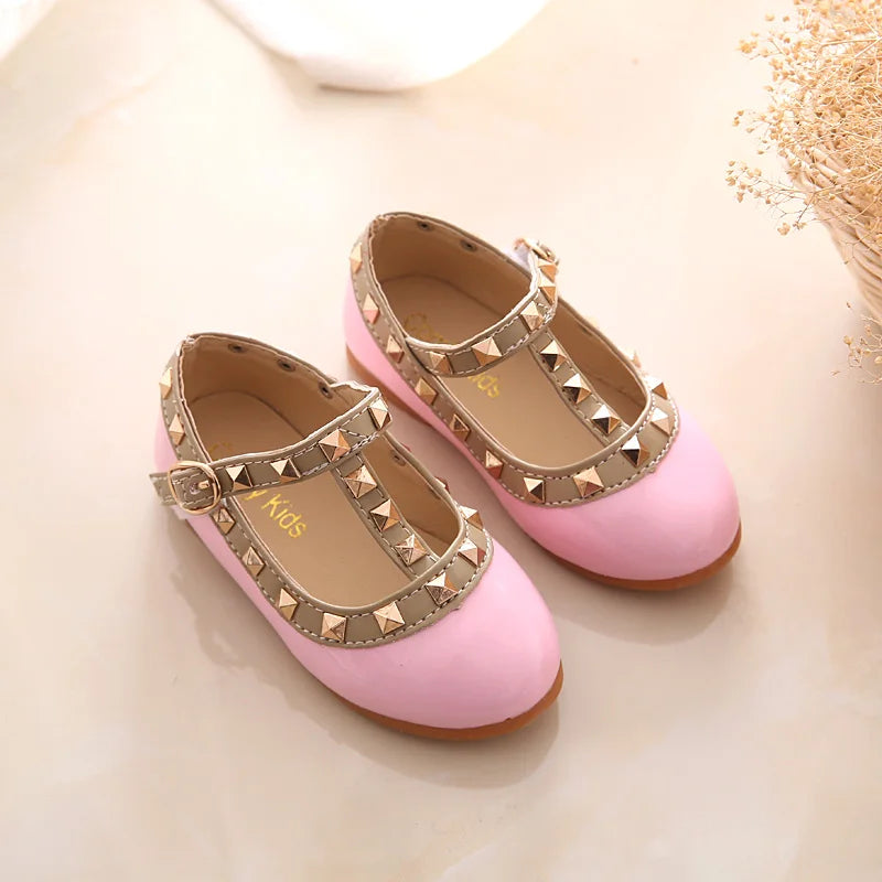 2024 New Girls Sandals Rivets Single Shoes Kids Leather Shoes children nude sandal toddler Girls Princess Flat Dance Shoes - Idrilay 