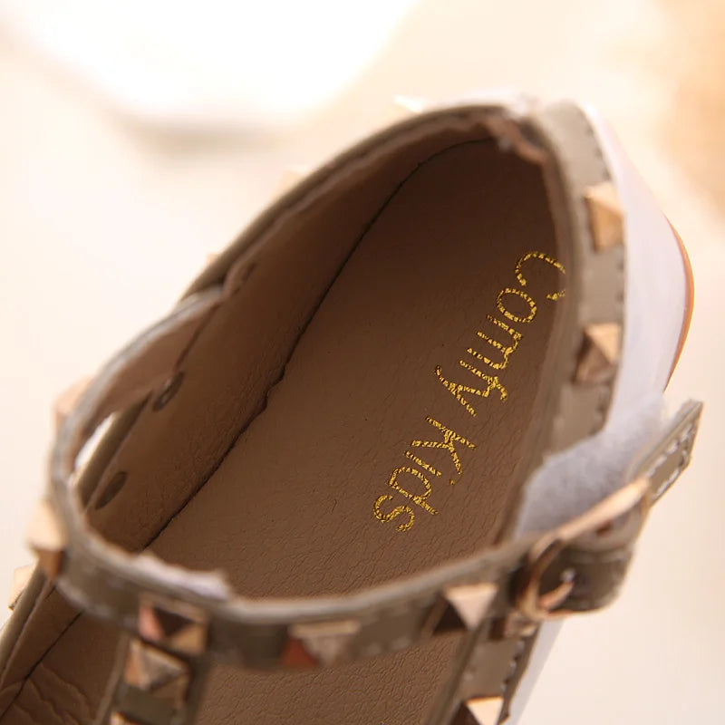 2024 New Girls Sandals Rivets Single Shoes Kids Leather Shoes children nude sandal toddler Girls Princess Flat Dance Shoes - Idrilay 