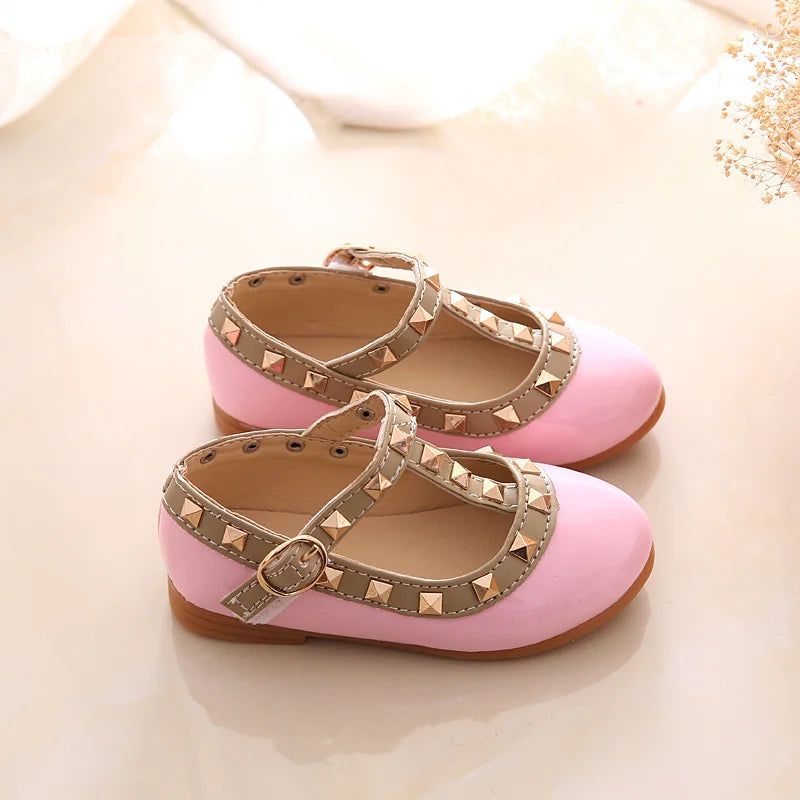 2024 New Girls Sandals Rivets Single Shoes Kids Leather Shoes children nude sandal toddler Girls Princess Flat Dance Shoes - Idrilay 